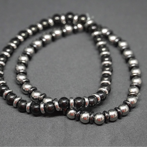2Pcs 6mm Stainless Steel Beaded Bracelet Set #8654 - Picture 2 of 3